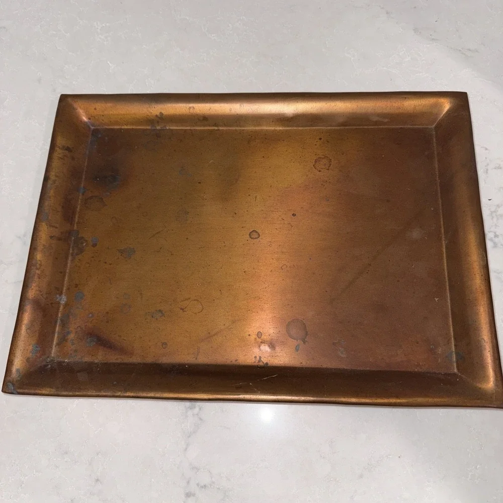 Pottery Barn Solid Heavy Copper tray made in India Rolled Edge 11